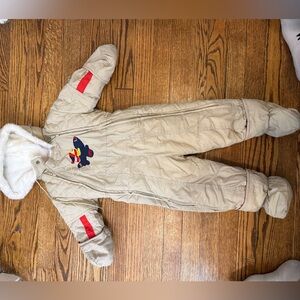 Vintage Rothschild kute kiddie Tan One Piece snow suit with Airplane Patch